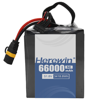 حل الطاقة 14S2P 51.8V 66000mAh للطائرات بدون طيار بطارية شبه صلبة 800 عمر دورة وتصميم خفيف الوزن