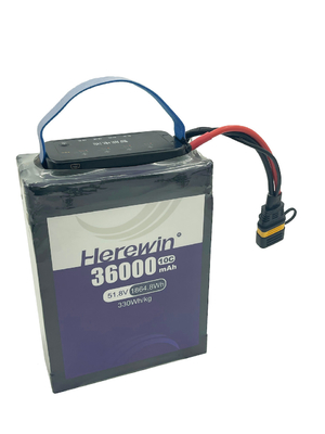 حقيبة الرقاقة الذكية الرخوة الرشاش الذكي بطارية الليثيوم الذكية للزراعة الرش 36000mAh سعة Herewin 14S1P 51.8V 36Ah 5C